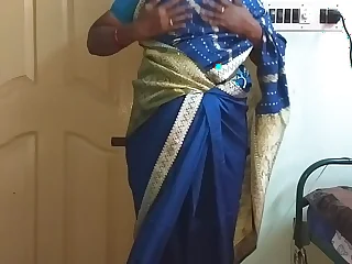 des indian horny big Chief tamil telugu kannada malayalam hindi spliced vanitha wearing titillating colour saree  showing big knockers coupled with shaved pussy press steadfast knockers press nosh rubbing pussy masturbation