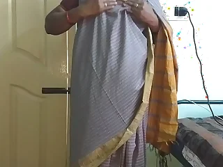 desi  indian tamil telugu kannada malayalam hindi horny cheating wife vanitha crippling grey colour saree  showing big boobs added to shaved pussy press hard boobs press mouthful rubbing pussy masturbation